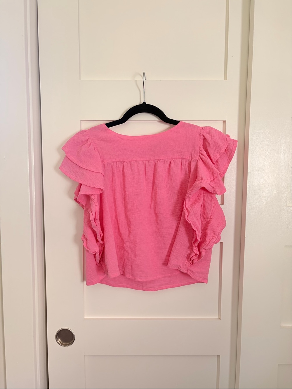 Women's Pink Ruffle Sleeve Blouse